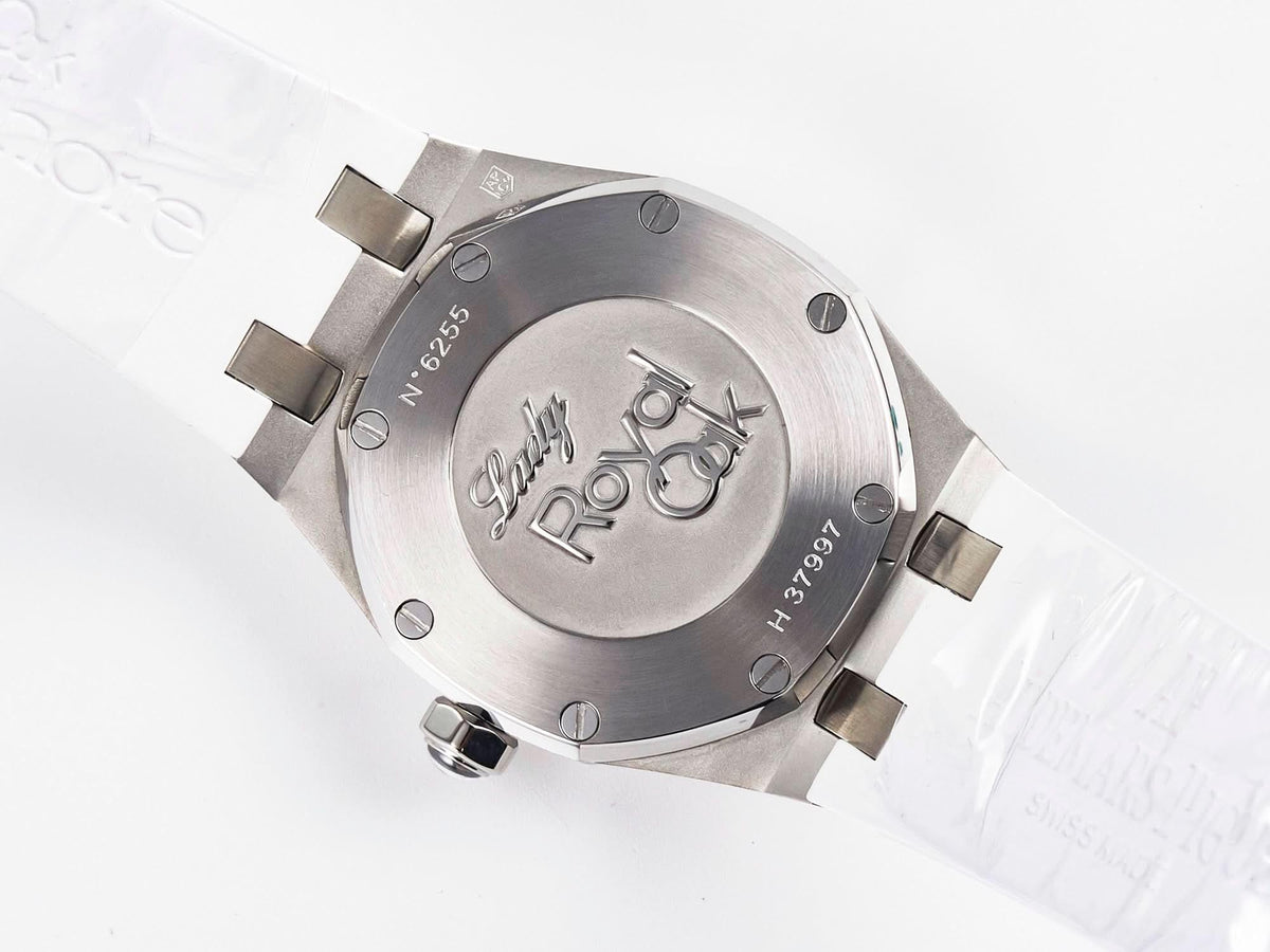 Replica Audemars Pigeut Royal Oak Offshore Ladies 33mm SS DRF Best Edition White Dial Diamonds Bezel on White Rubber Strap |  Declock.