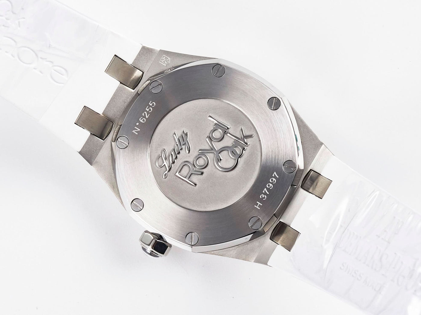 Royal Oak Offshore Ladies 33mm SS DRF Best Edition White Dial Diamonds Bezel on White Rubber Strap