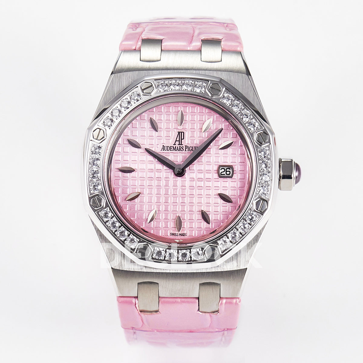Royal Oak Offshore Ladies 33mm SS DRF Best Edition Pink Dial Diamonds Bezel on Pink Leather Strap