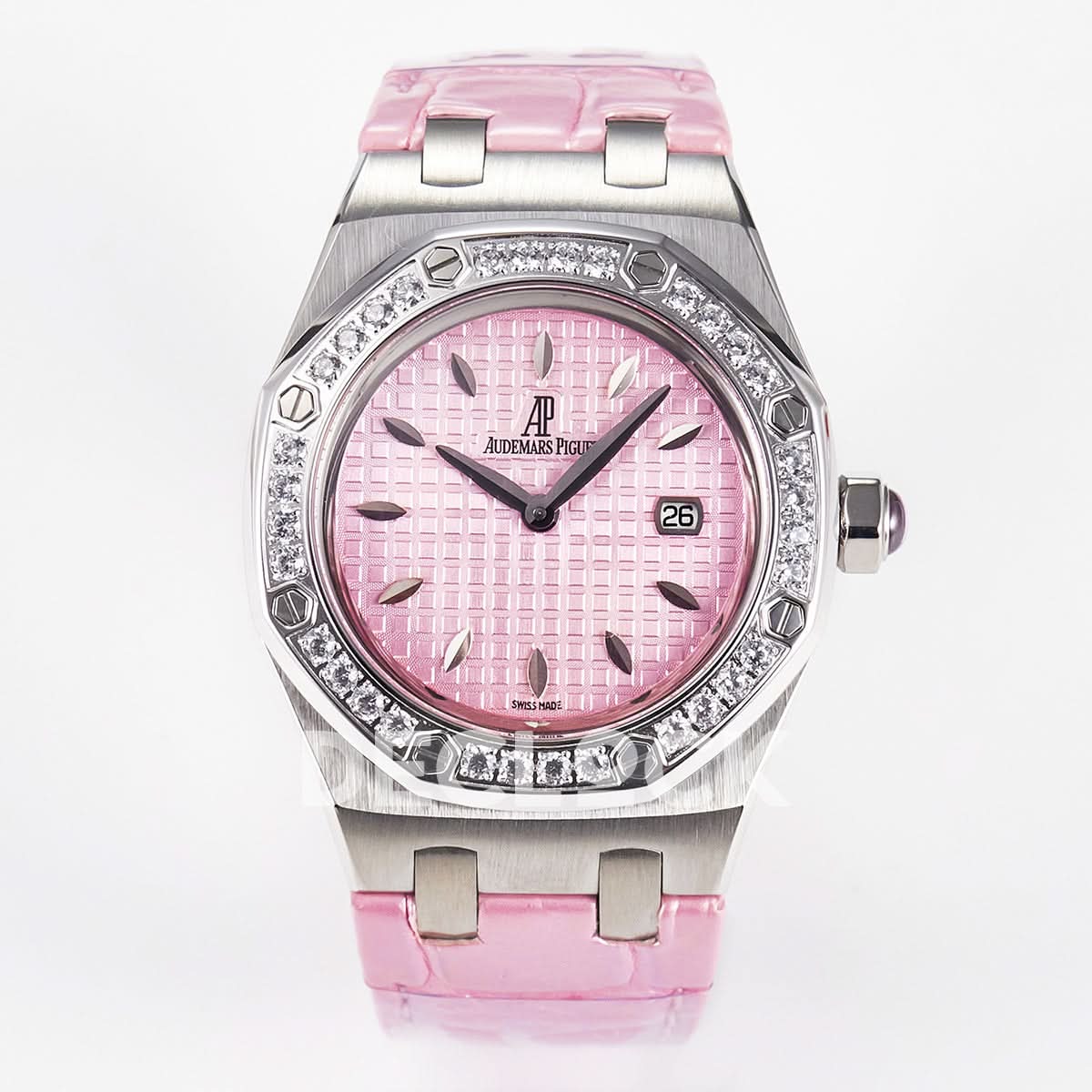 Royal Oak Offshore Ladies 33mm SS DRF Best Edition Pink Dial Diamonds Bezel on Pink Leather Strap