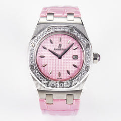 Royal Oak Offshore Ladies 33mm SS DRF Best Edition Pink Dial Diamonds Bezel on Pink Leather Strap