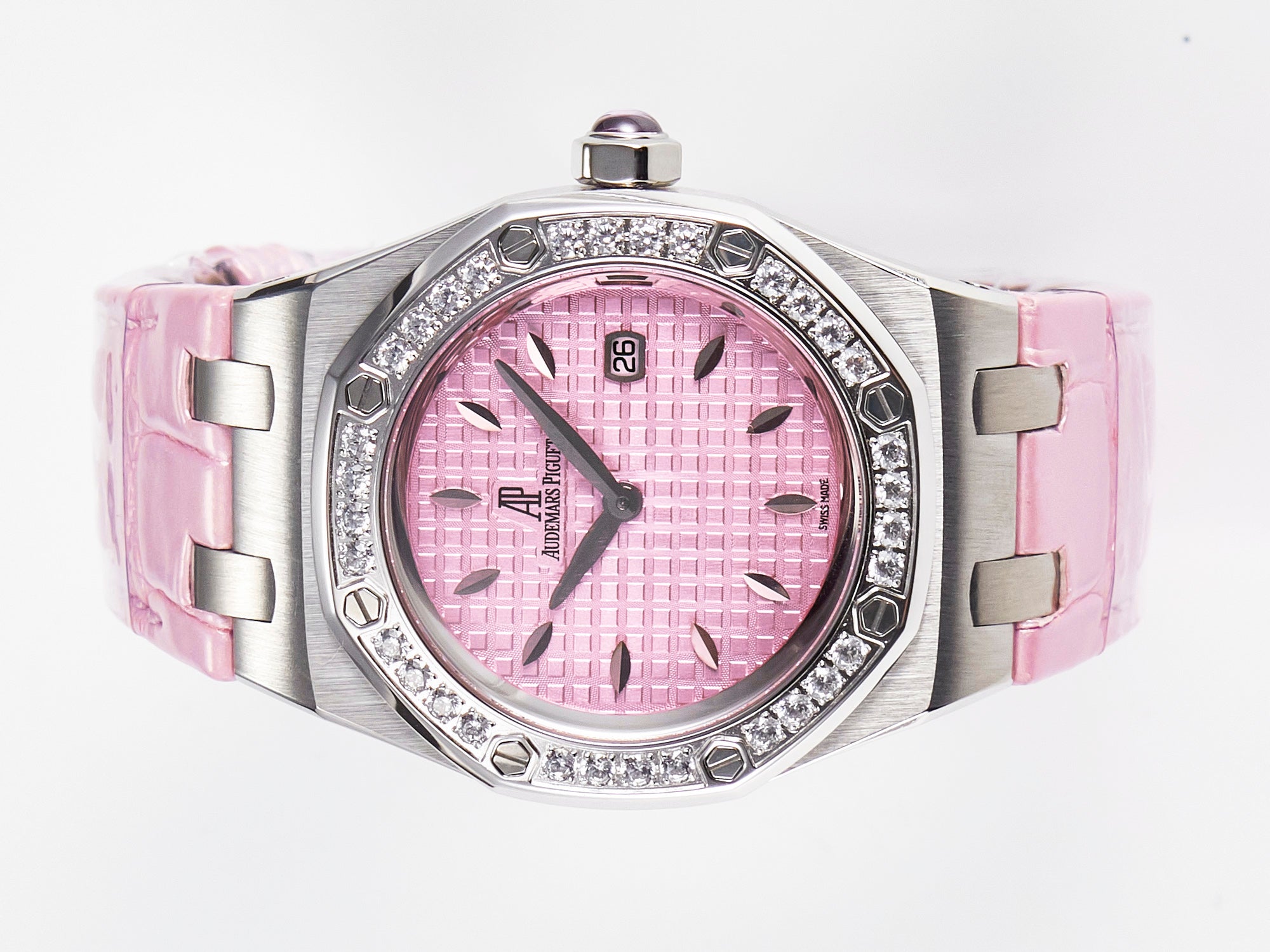 Royal Oak Offshore Ladies 33mm SS DRF Best Edition Pink Dial Diamonds Bezel on Pink Leather Strap