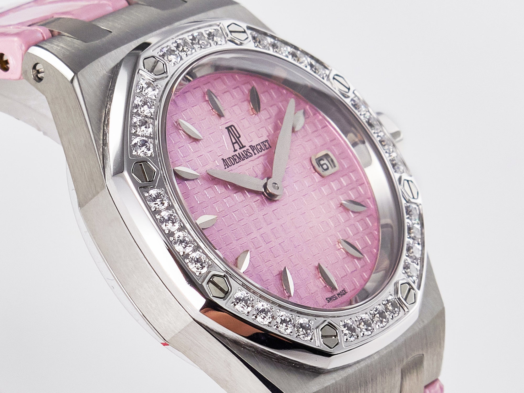 Royal Oak Offshore Ladies 33mm SS DRF Best Edition Pink Dial Diamonds Bezel on Pink Leather Strap