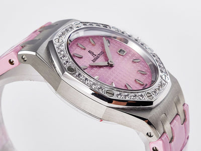 Royal Oak Offshore Ladies 33mm SS DRF Best Edition Pink Dial Diamonds Bezel on Pink Leather Strap