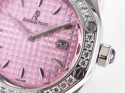 Royal Oak Offshore Ladies 33mm SS DRF Best Edition Pink Dial Diamonds Bezel on Pink Leather Strap