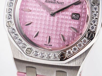 Royal Oak Offshore Ladies 33mm SS DRF Best Edition Pink Dial Diamonds Bezel on Pink Leather Strap