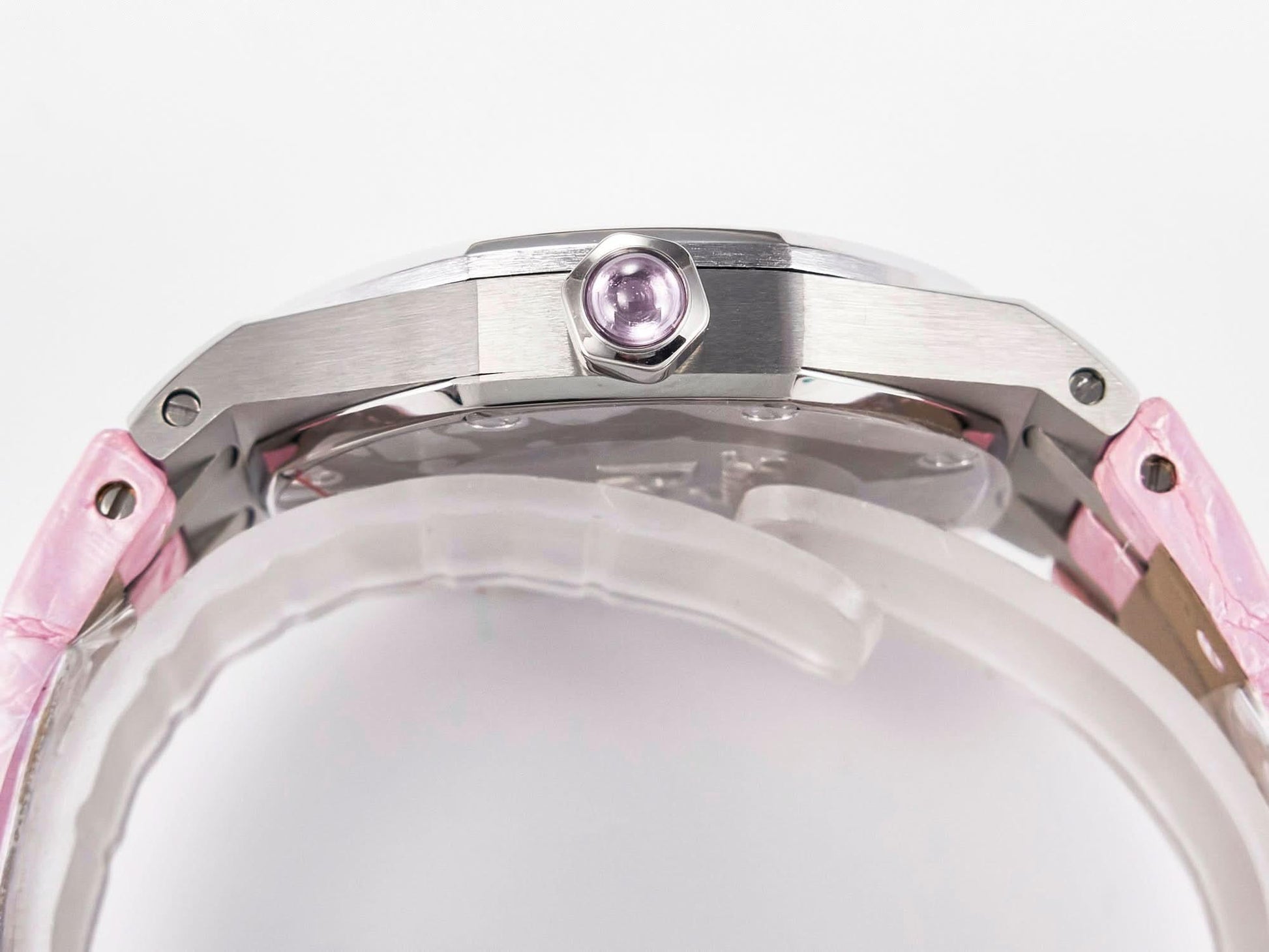 Replica Audemars Pigeut Royal Oak Offshore Ladies 33mm SS DRF Best Edition Pink Dial Diamonds Bezel on Pink Leather Strap |  Declock.