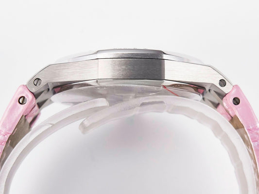 Replica Audemars Pigeut Royal Oak Offshore Ladies 33mm SS DRF Best Edition Pink Dial Diamonds Bezel on Pink Leather Strap |  Declock.