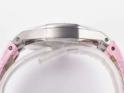 Royal Oak Offshore Ladies 33mm SS DRF Best Edition Pink Dial Diamonds Bezel on Pink Leather Strap