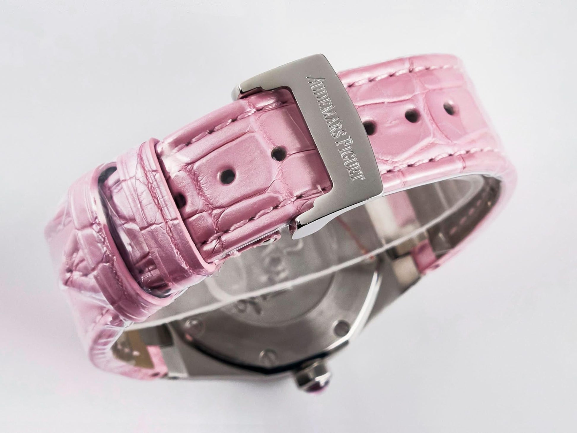 Replica Audemars Pigeut Royal Oak Offshore Ladies 33mm SS DRF Best Edition Pink Dial Diamonds Bezel on Pink Leather Strap |  Declock.