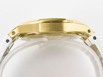 Royal Oak Ladies 33mm YG DRF Best Edition MOP Dial Diamonds Bezel on White Rubber Strap
