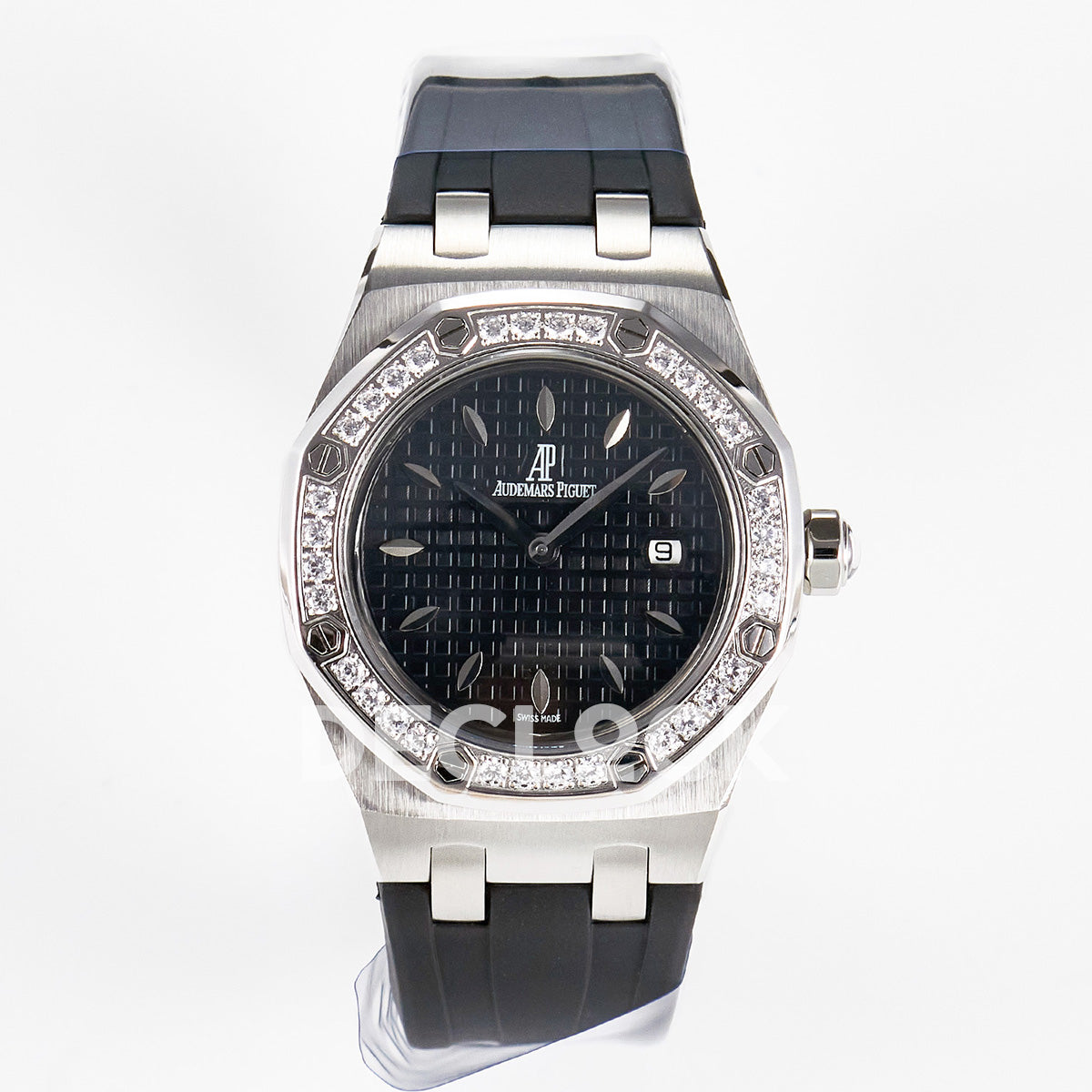 Royal Oak Offshore Ladies 33mm SS DRF Best Edition Black Dial Diamonds Bezel on Black Rubber