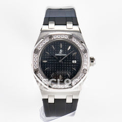 Royal Oak Offshore Ladies 33mm SS DRF Best Edition Black Dial Diamonds Bezel on Black Rubber