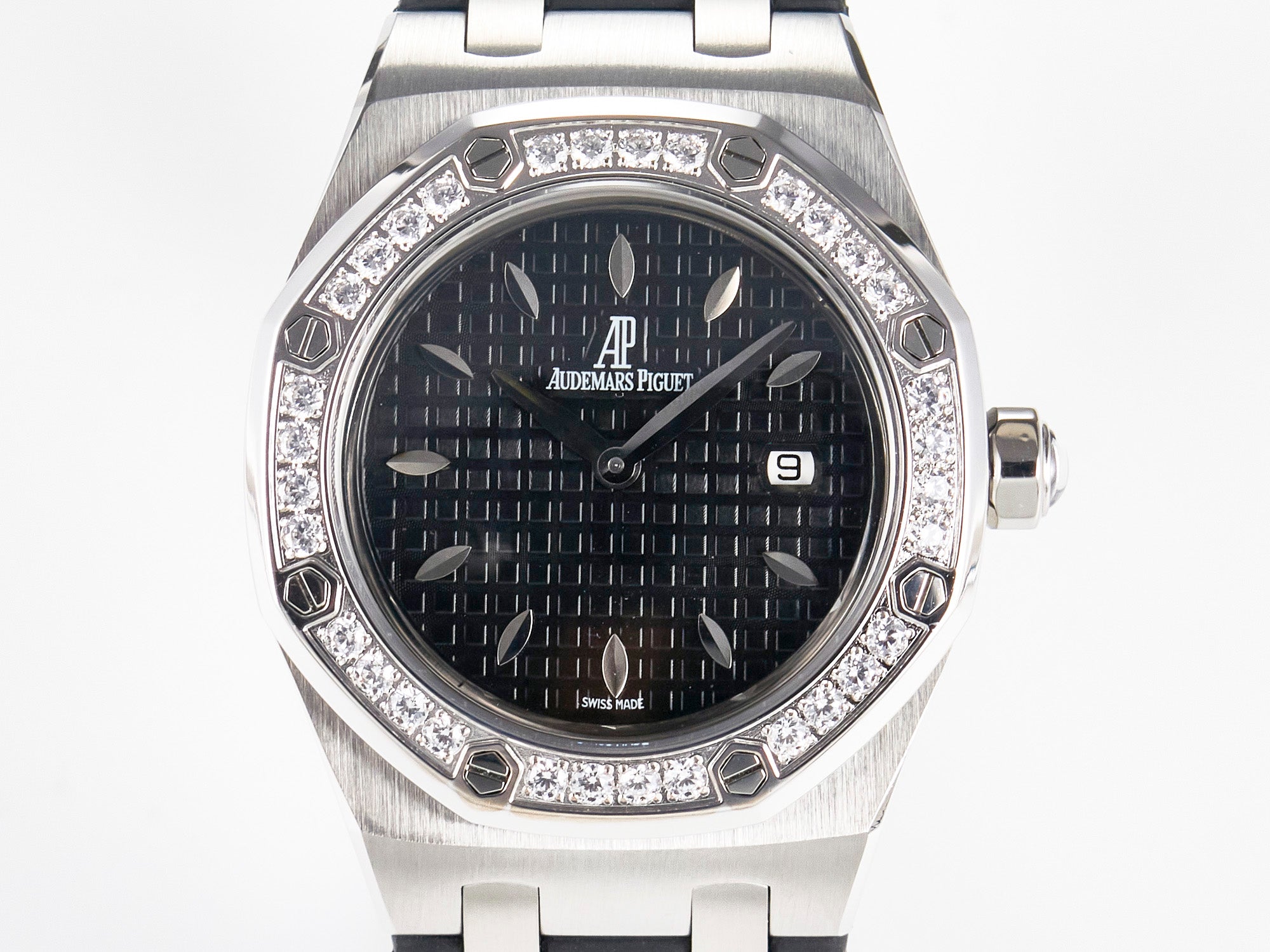 Royal Oak Offshore Ladies 33mm SS DRF Best Edition Black Dial Diamonds Bezel on Black Rubber
