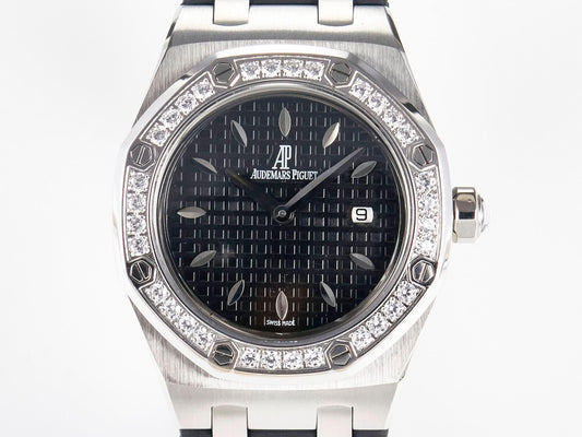 Replica Audemars Pigeut Royal Oak Offshore Ladies 33mm SS DRF Best Edition Black Dial Diamonds Bezel on Black Rubber | Declock.
