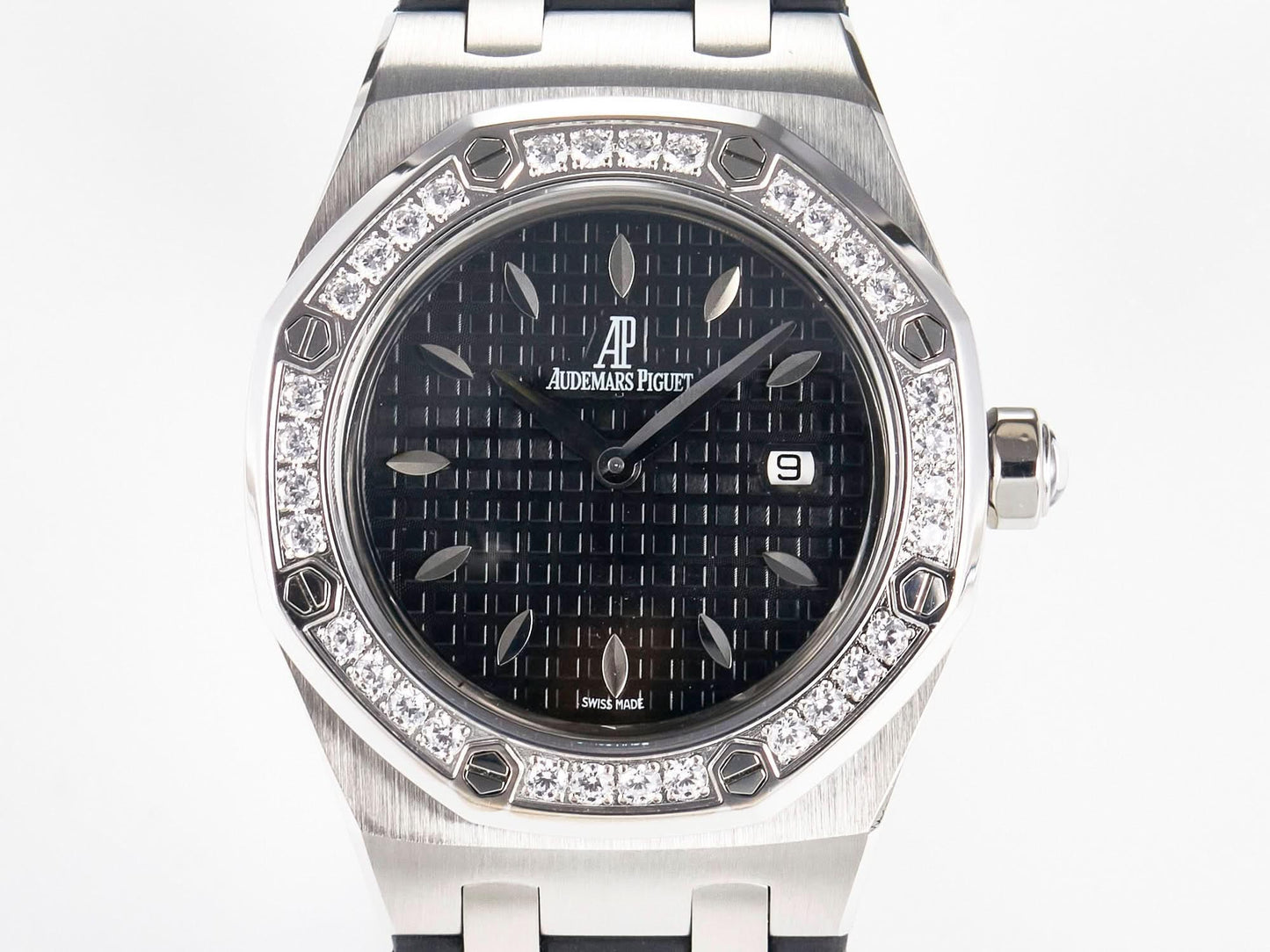 Replica Audemars Pigeut Royal Oak Offshore Ladies 33mm SS DRF Best Edition Black Dial Diamonds Bezel on Black Rubber |  Declock.