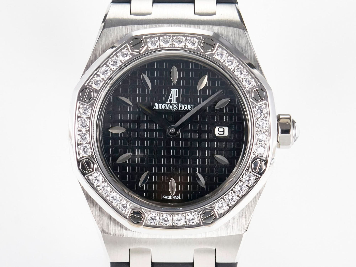 Royal Oak Offshore Ladies 33mm SS DRF Best Edition Black Dial Diamonds Bezel on Black Rubber