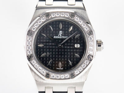 Royal Oak Offshore Ladies 33mm SS DRF Best Edition Black Dial Diamonds Bezel on Black Rubber