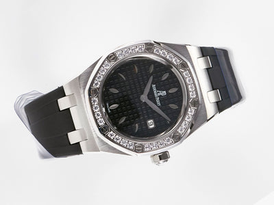 Royal Oak Offshore Ladies 33mm SS DRF Best Edition Black Dial Diamonds Bezel on Black Rubber