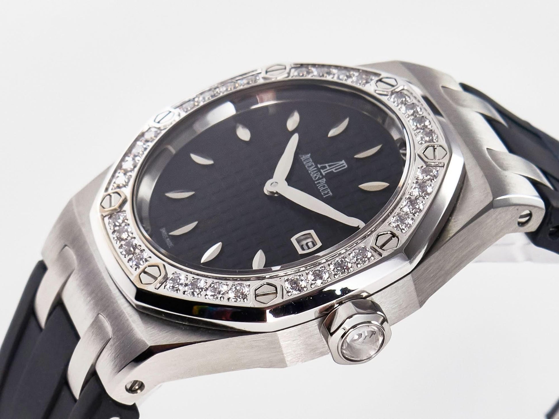 Replica Audemars Pigeut Royal Oak Offshore Ladies 33mm SS DRF Best Edition Black Dial Diamonds Bezel on Black Rubber |  Declock.