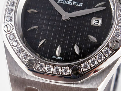 Royal Oak Offshore Ladies 33mm SS DRF Best Edition Black Dial Diamonds Bezel on Black Rubber