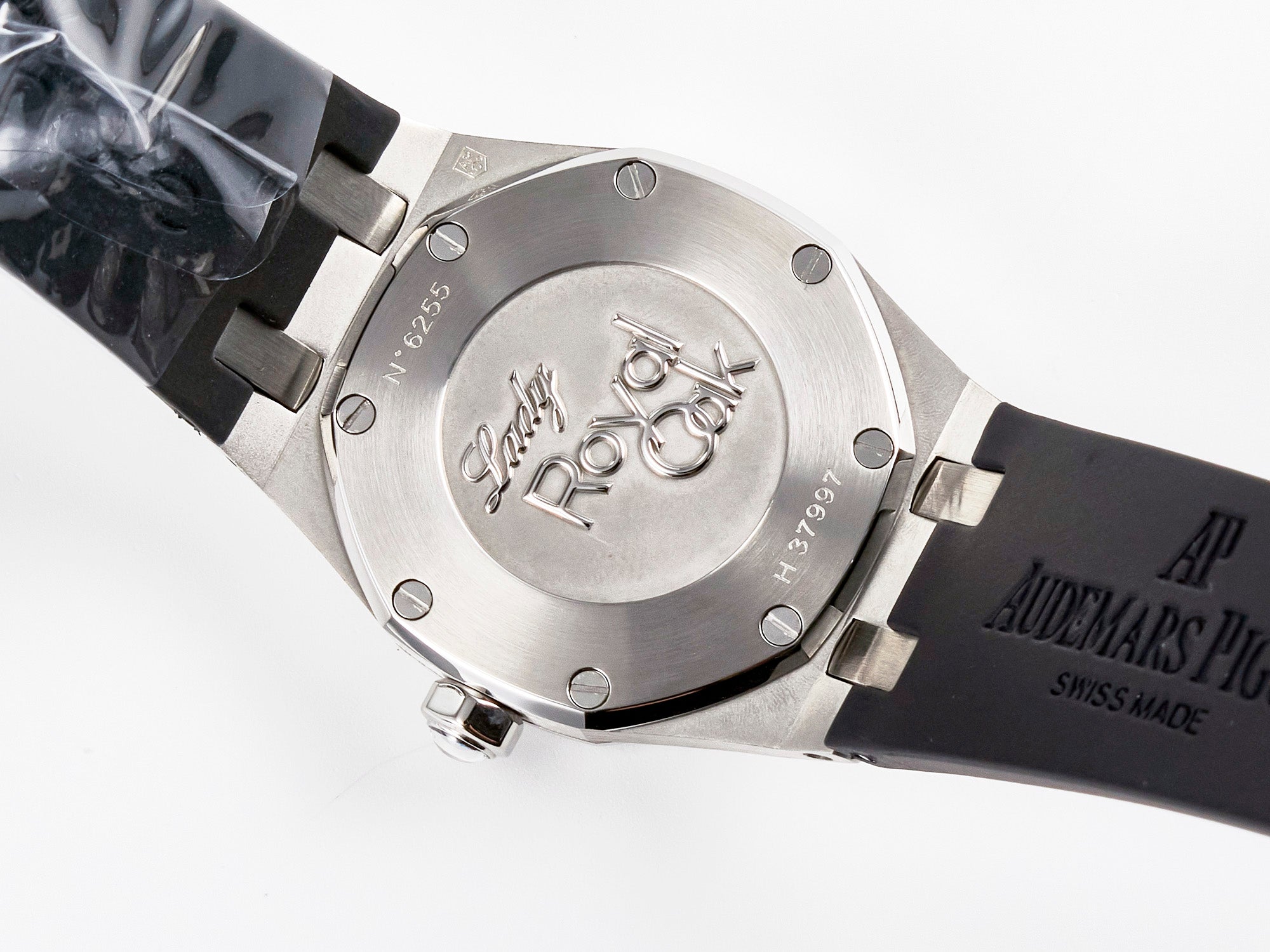 Royal Oak Offshore Ladies 33mm SS DRF Best Edition Black Dial Diamonds Bezel on Black Rubber