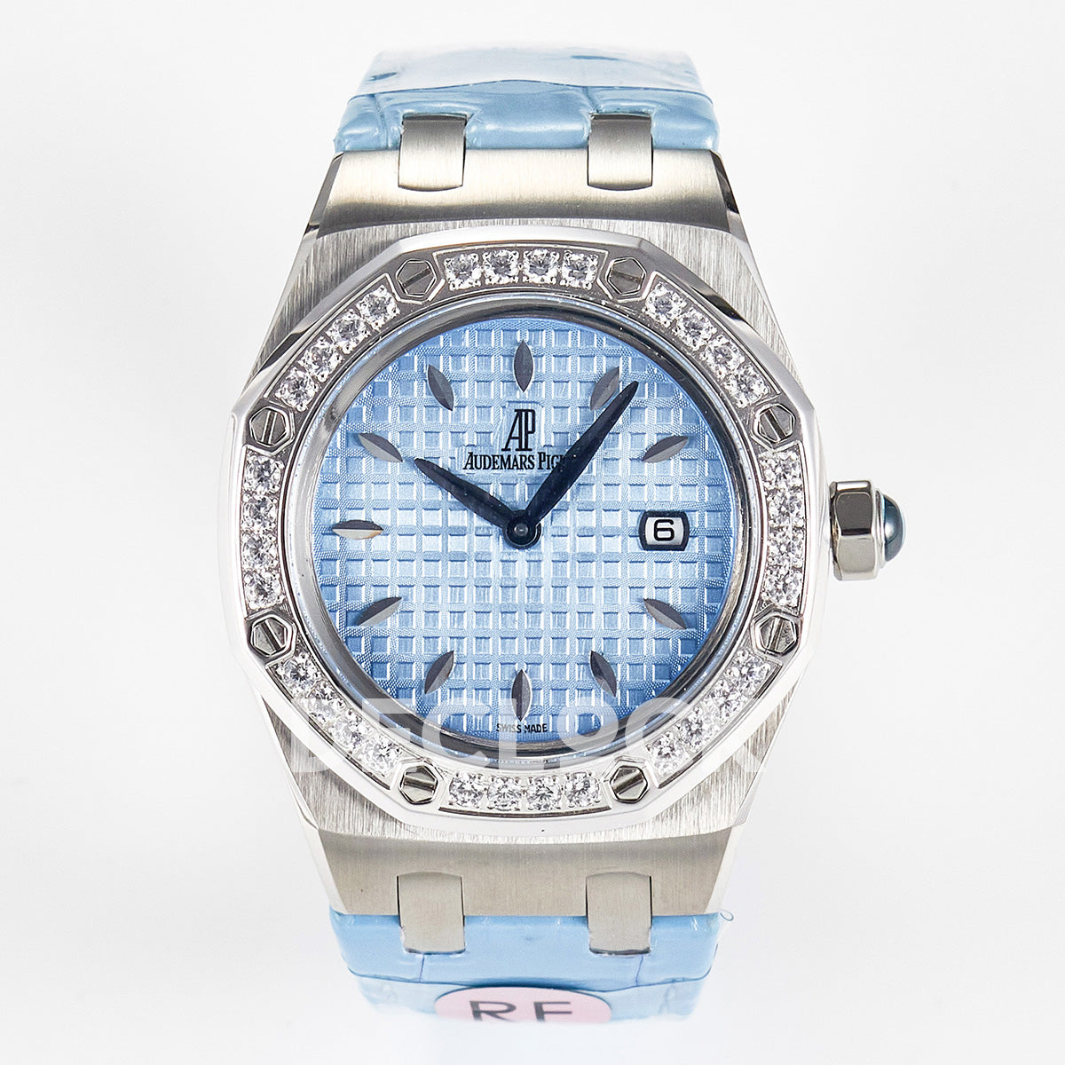 Royal Oak Offshore Ladies 33mm SS DRF Best Edition Blue Dial Diamonds Bezel on Blue Leather Strap