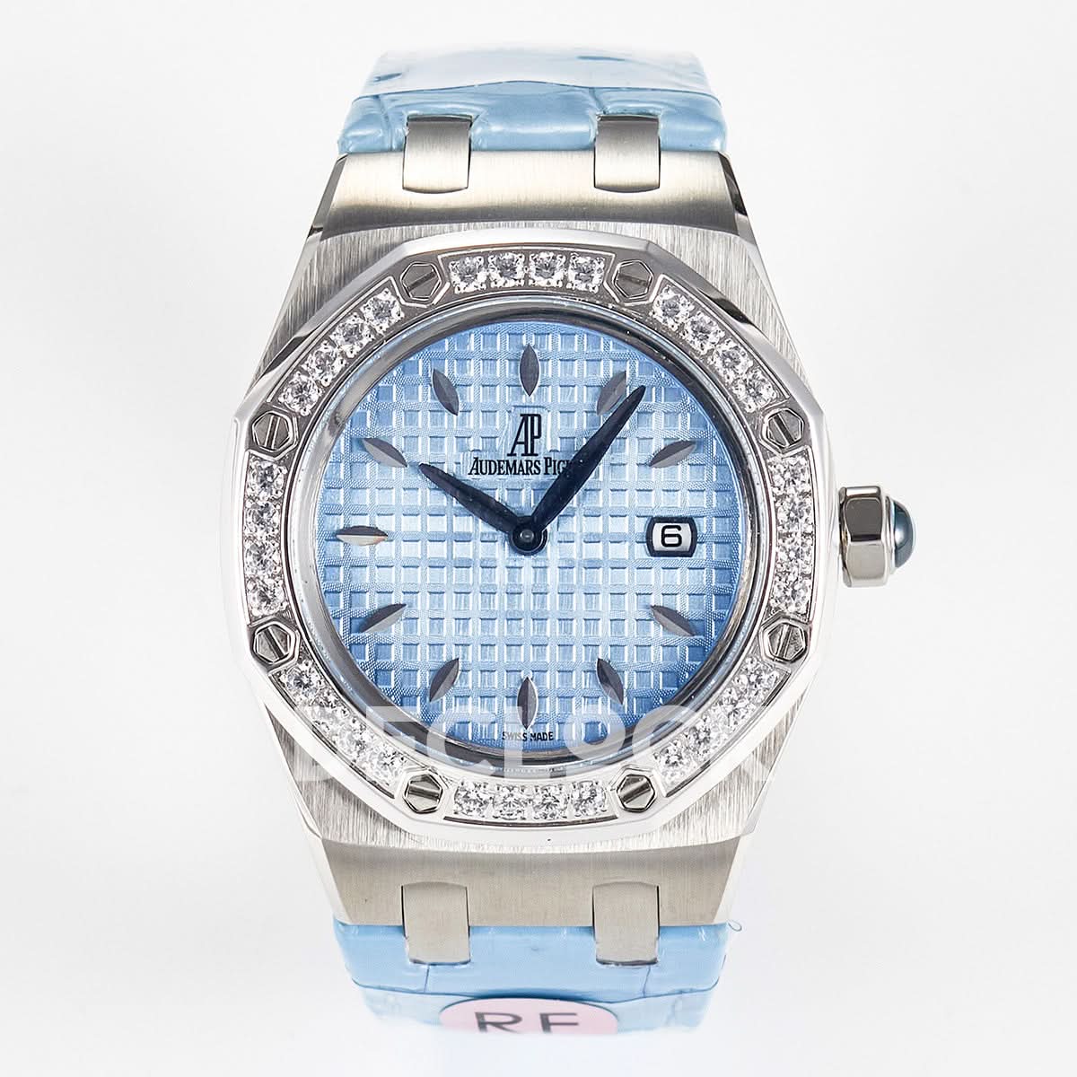 Royal Oak Offshore Ladies 33mm SS DRF Best Edition Blue Dial Diamonds Bezel on Blue Leather Strap