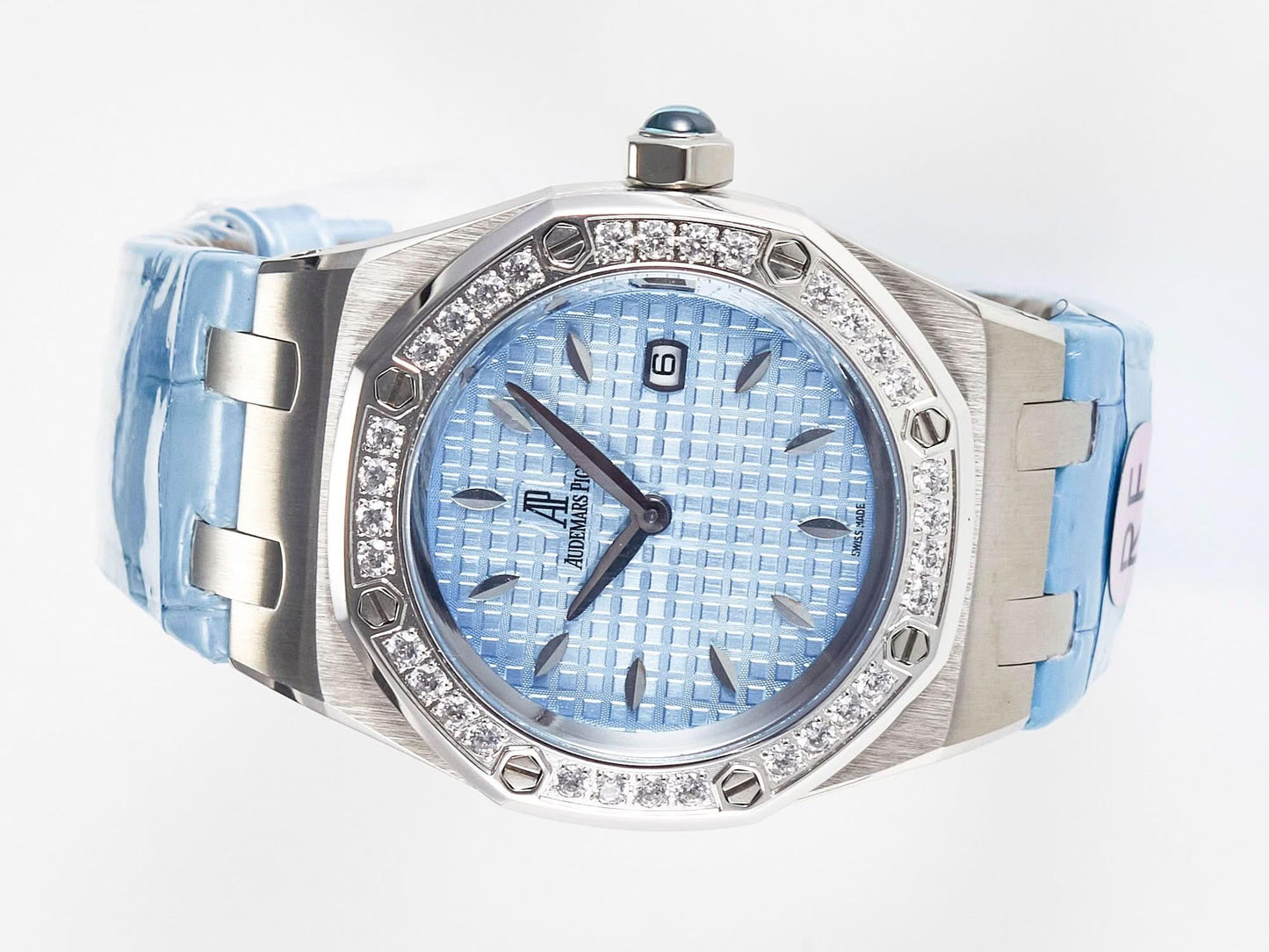 Replica Audemars Pigeut Royal Oak Offshore Ladies 33mm SS DRF Best Edition Blue Dial Diamonds Bezel on Blue Leather Strap |  Declock.