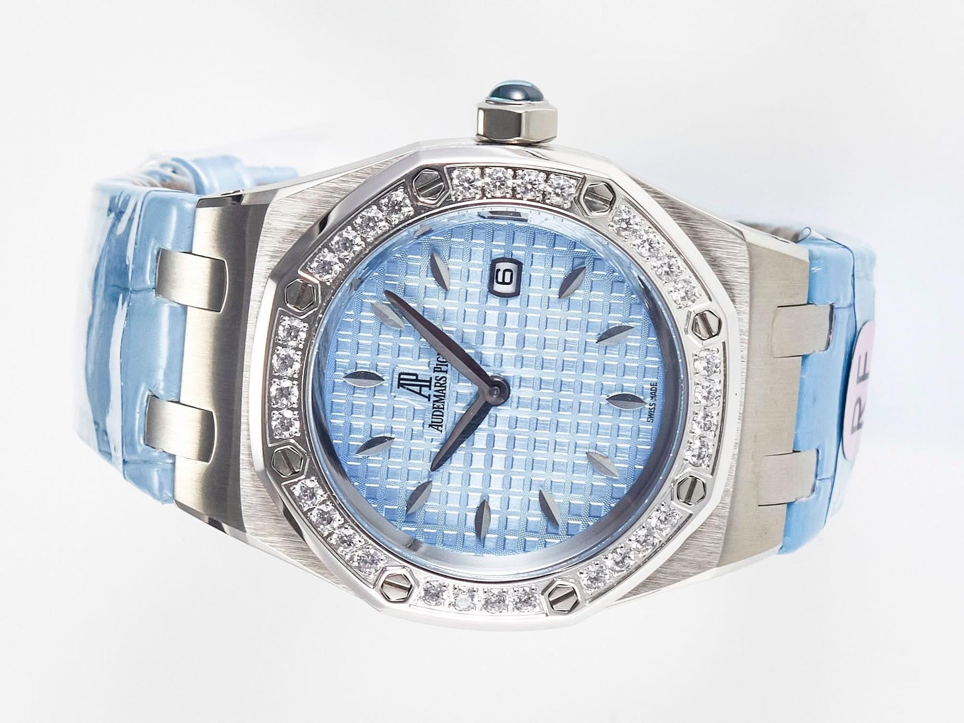 Replica Audemars Pigeut Royal Oak Offshore Ladies 33mm SS DRF Best Edition Blue Dial Diamonds Bezel on Blue Leather Strap |  Declock.