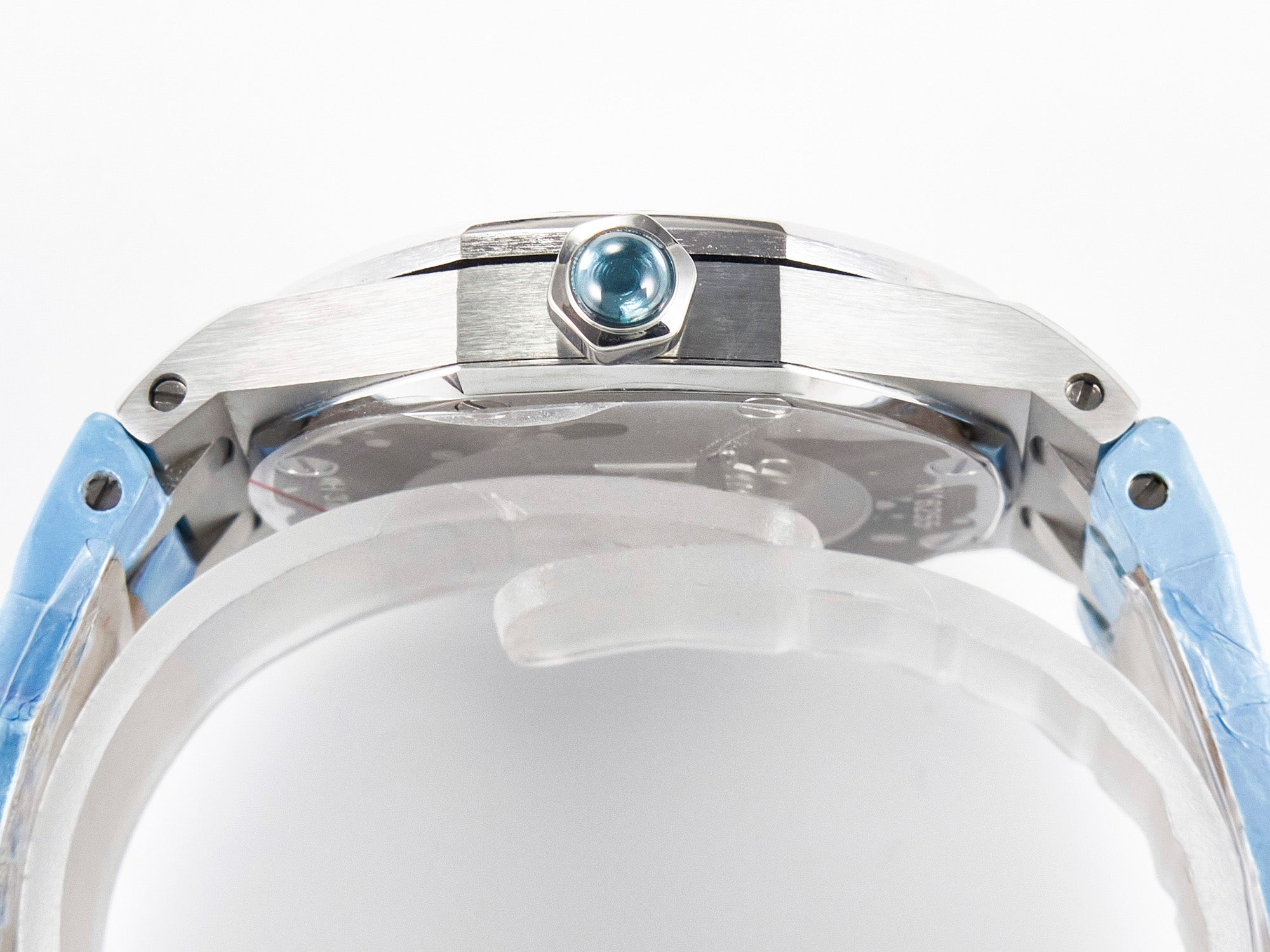 Royal Oak Offshore Ladies 33mm SS DRF Best Edition Blue Dial Diamonds Bezel on Blue Leather Strap