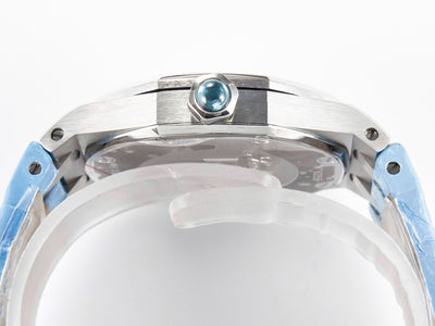 Royal Oak Offshore Ladies 33mm SS DRF Best Edition Blue Dial Diamonds Bezel on Blue Leather Strap