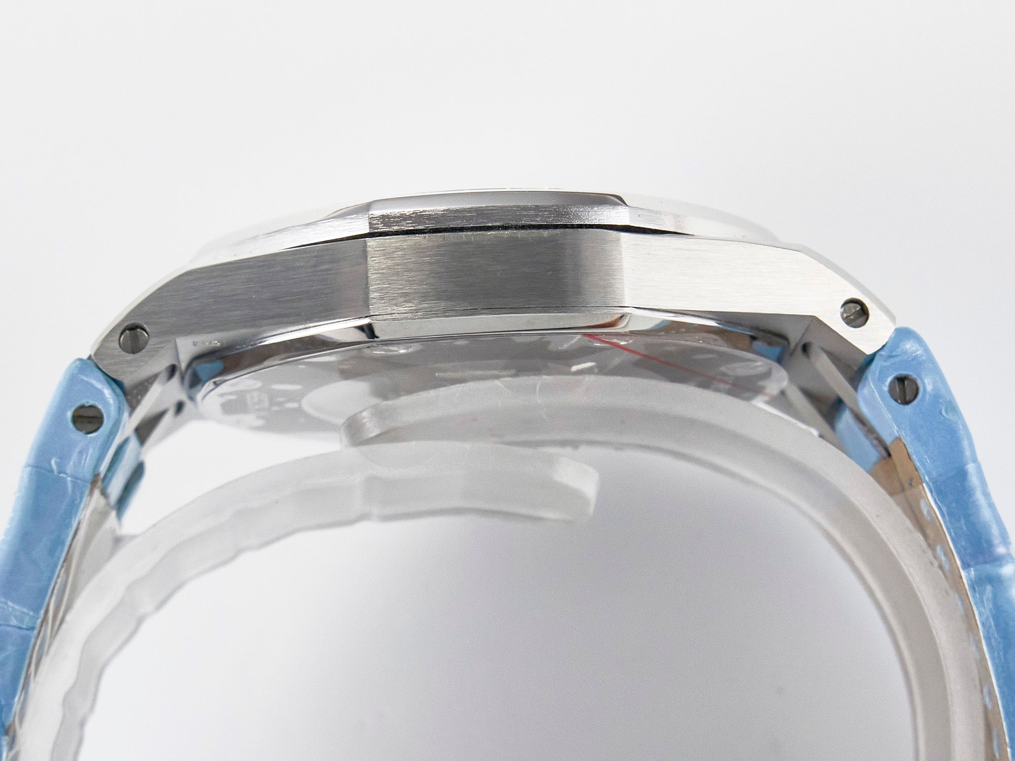 Royal Oak Offshore Ladies 33mm SS DRF Best Edition Blue Dial Diamonds Bezel on Blue Leather Strap