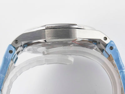 Royal Oak Offshore Ladies 33mm SS DRF Best Edition Blue Dial Diamonds Bezel on Blue Leather Strap