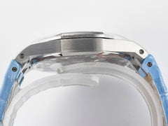 Royal Oak Offshore Ladies 33mm SS DRF Best Edition Blue Dial Diamonds Bezel on Blue Leather Strap