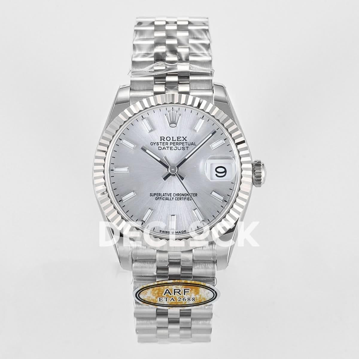 Replica Rolex DateJust 31 278274 ARF 1:1 Best Edition 904L Steel Silver Dial Stick Marker on SS Jubilee Bracelet ETA 2688 |  Declock.