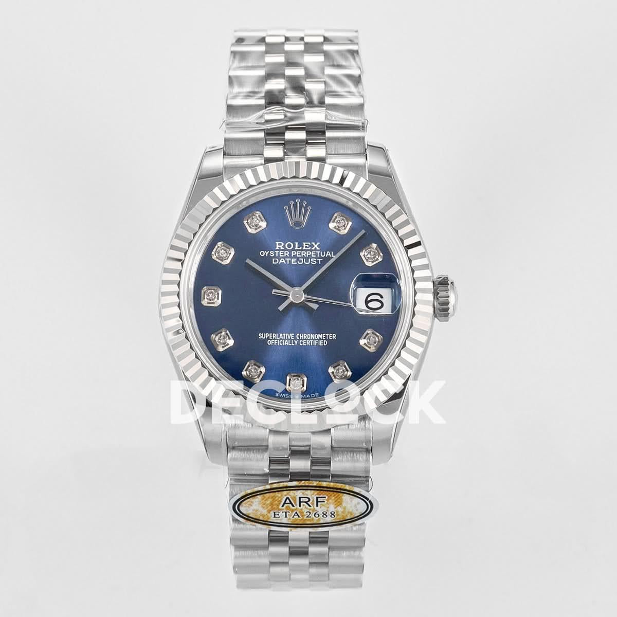 Replica Rolex DateJust 31 278274 ARF 1:1 Best Edition 904L Steel Blue Diamonds Dial on SS Jubilee Bracelet ETA 2688 |  Declock.