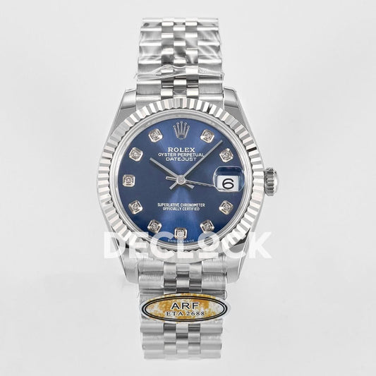 Replica Rolex DateJust 31 278274 ARF 1:1 Best Edition 904L Steel Blue Diamonds Dial on SS Jubilee Bracelet ETA 2688 |  Declock.