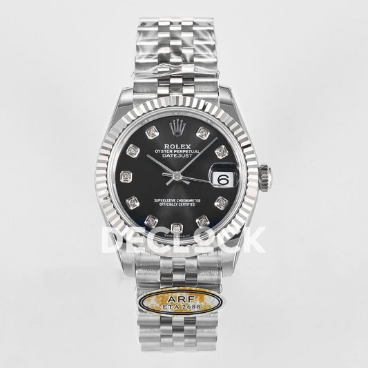 Replica Rolex DateJust 31 278274 ARF 1:1 Best Edition 904L Steel Black Diamonds Dial on SS Jubilee Bracelet ETA 2688 |  Declock.
