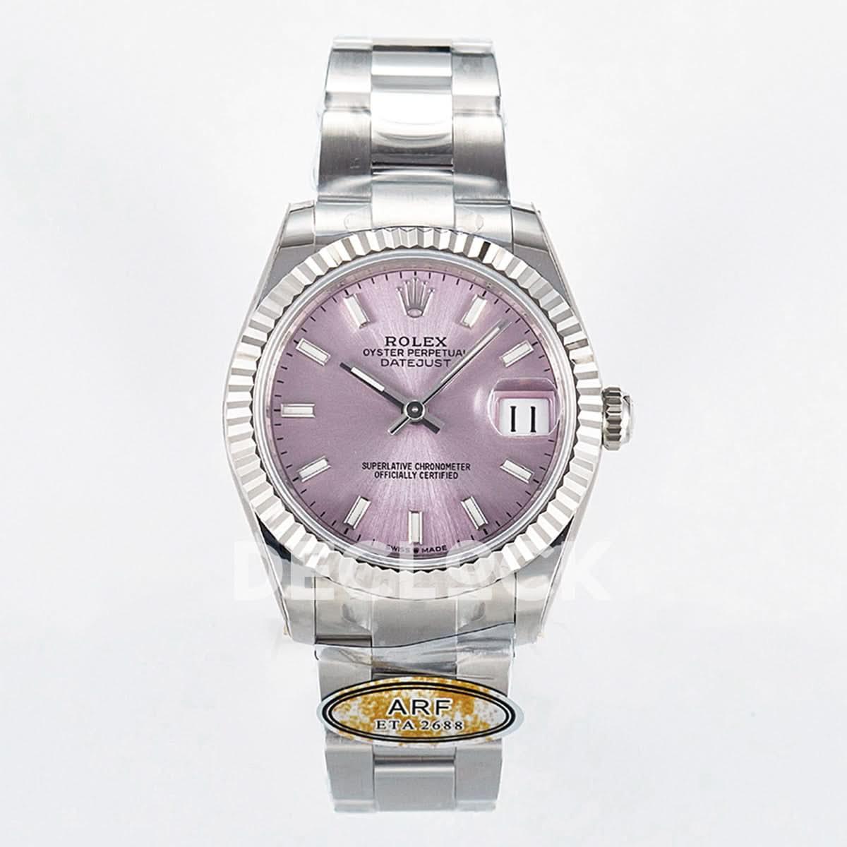 Replica Rolex DateJust 31 278274 ARF 1:1 Best Edition 904L Steel Pink Dial Stick Marker on SS Oyster Bracelet ETA 2688 |  Declock.