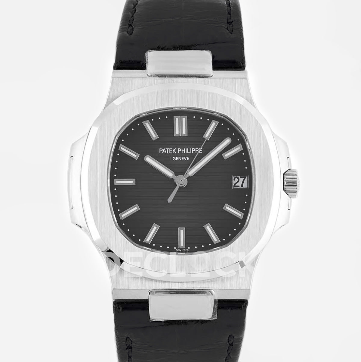 Nautilus Jumbo 5711 Black Dial in Steel with Black Leather Strap