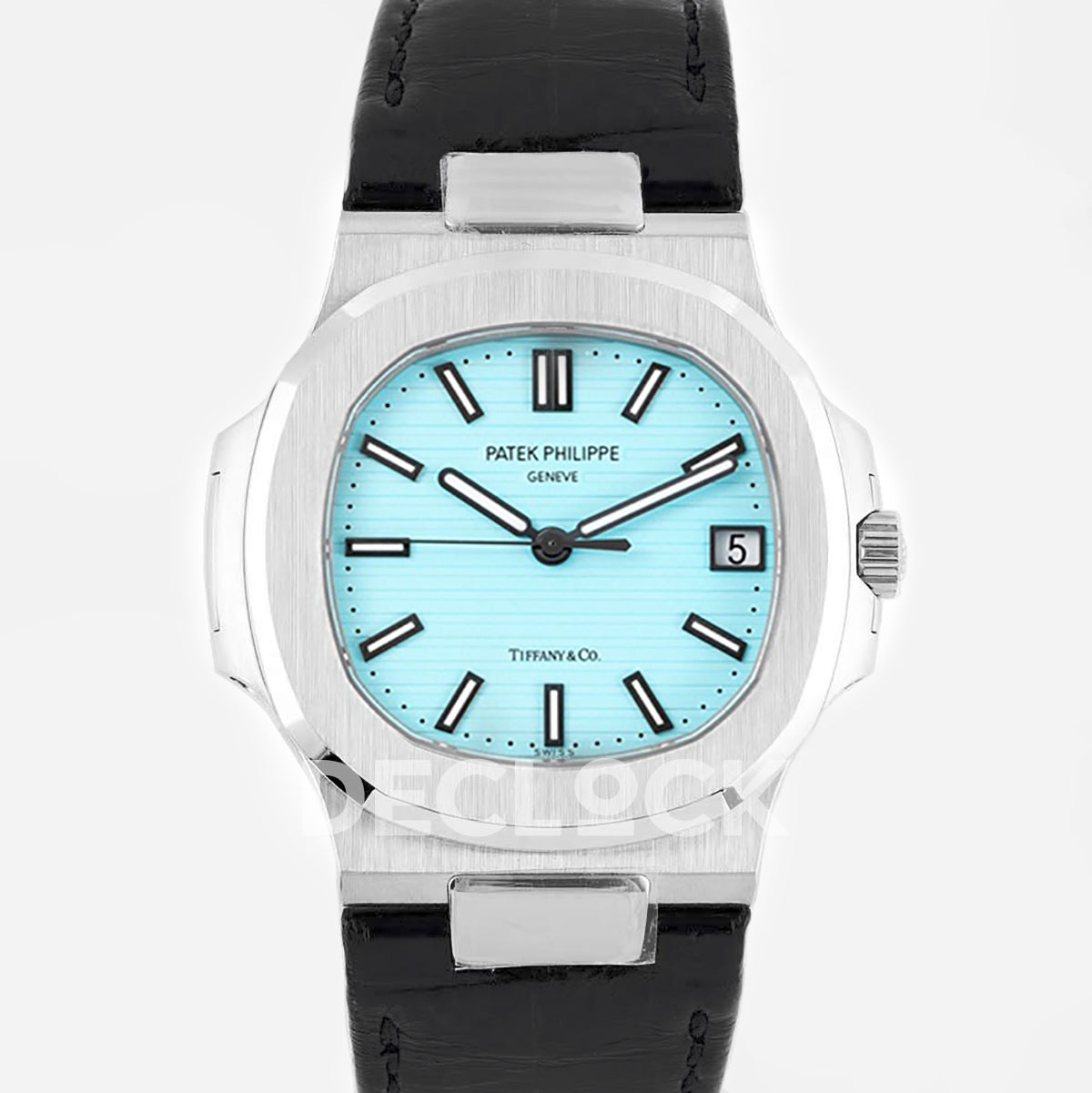 Nautilus Jumbo 5711 Tiffany Blue Dial in Steel with Black Leather Strap