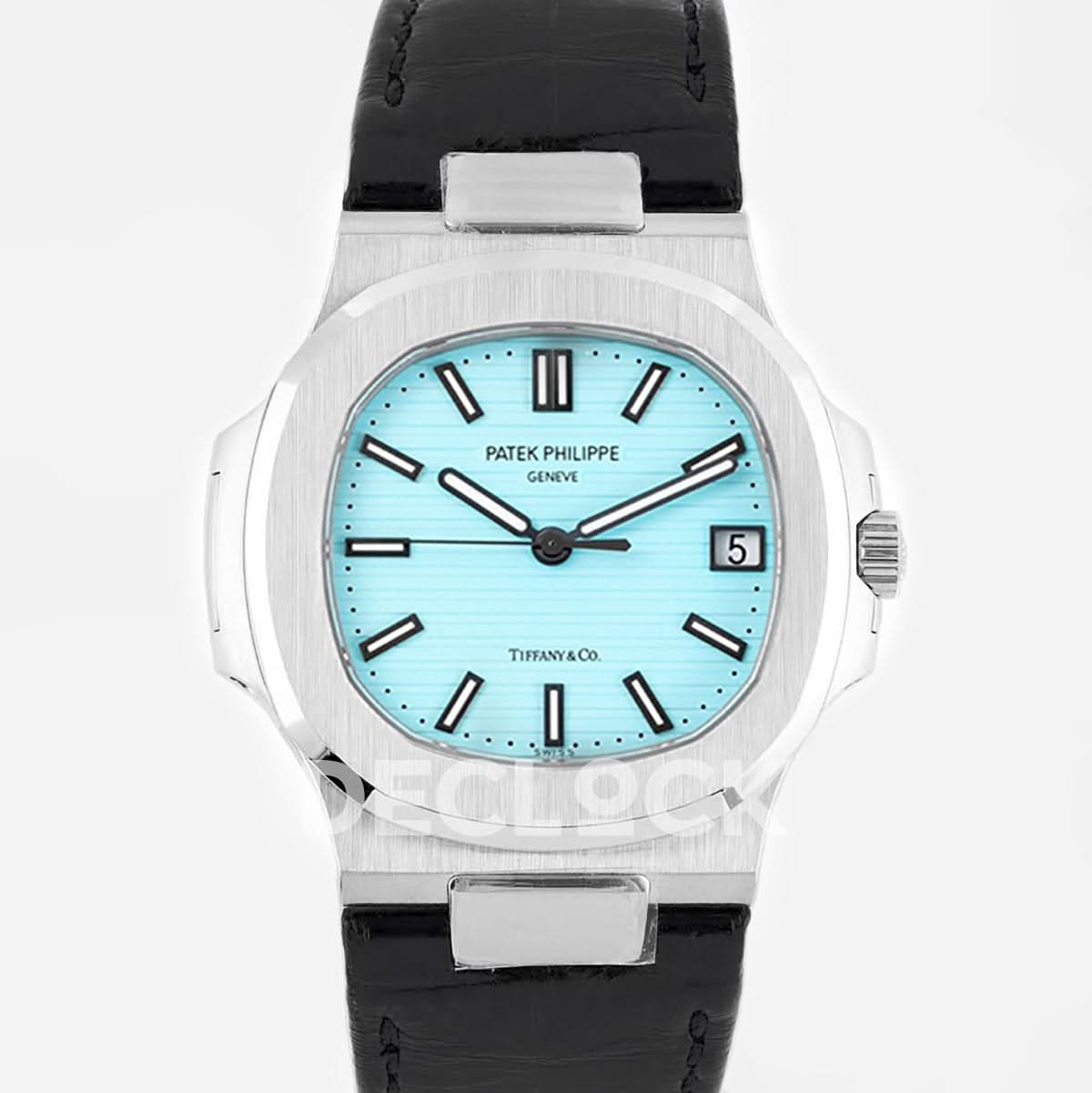 Nautilus Jumbo 5711 Tiffany Blue Dial in Steel with Black Leather Strap