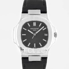 Nautilus Jumbo 5711 Black Dial in Steel with Black Leather Strap