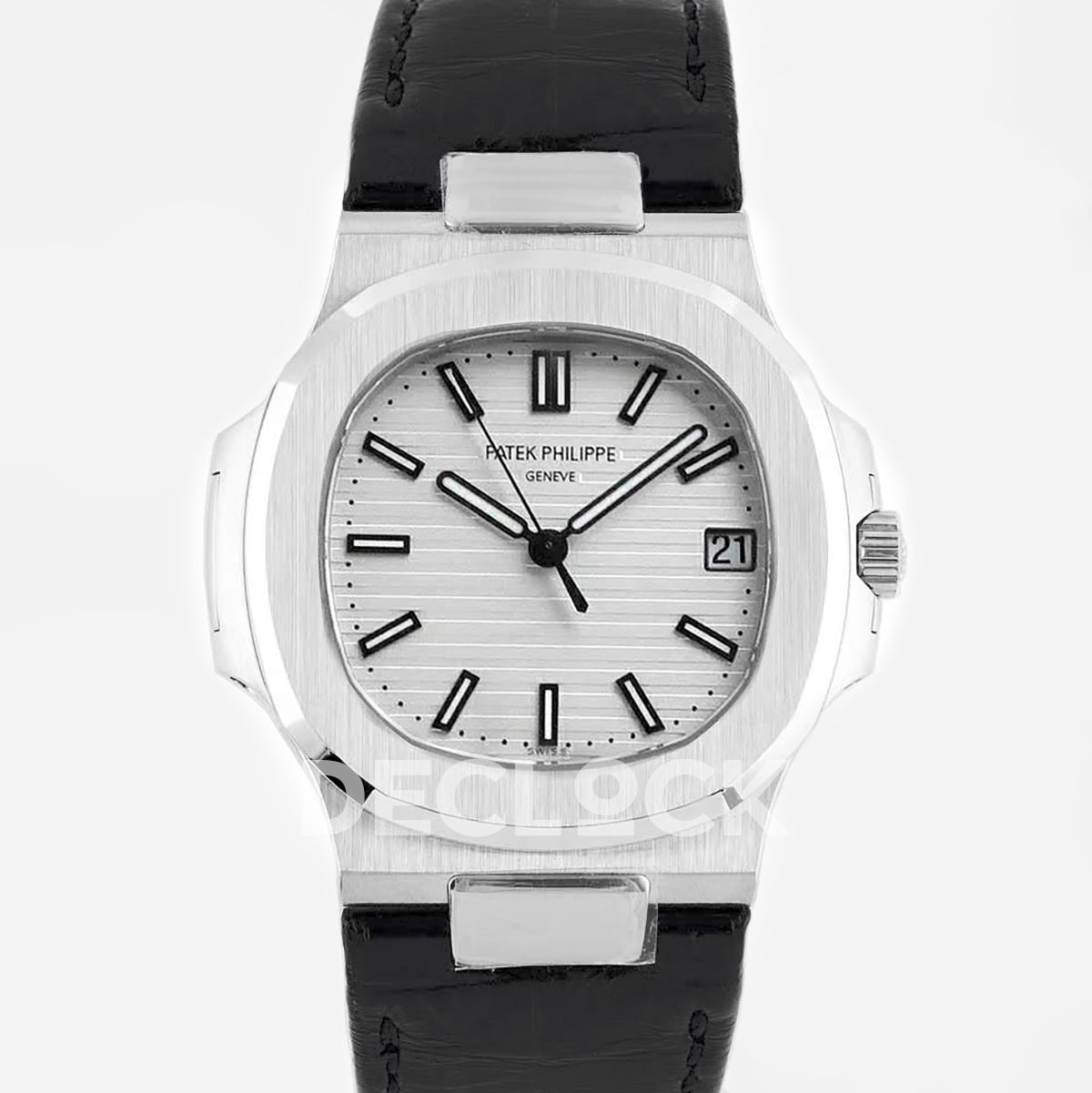 Nautilus Jumbo 5711 White Dial in Steel with Black Leather Strap