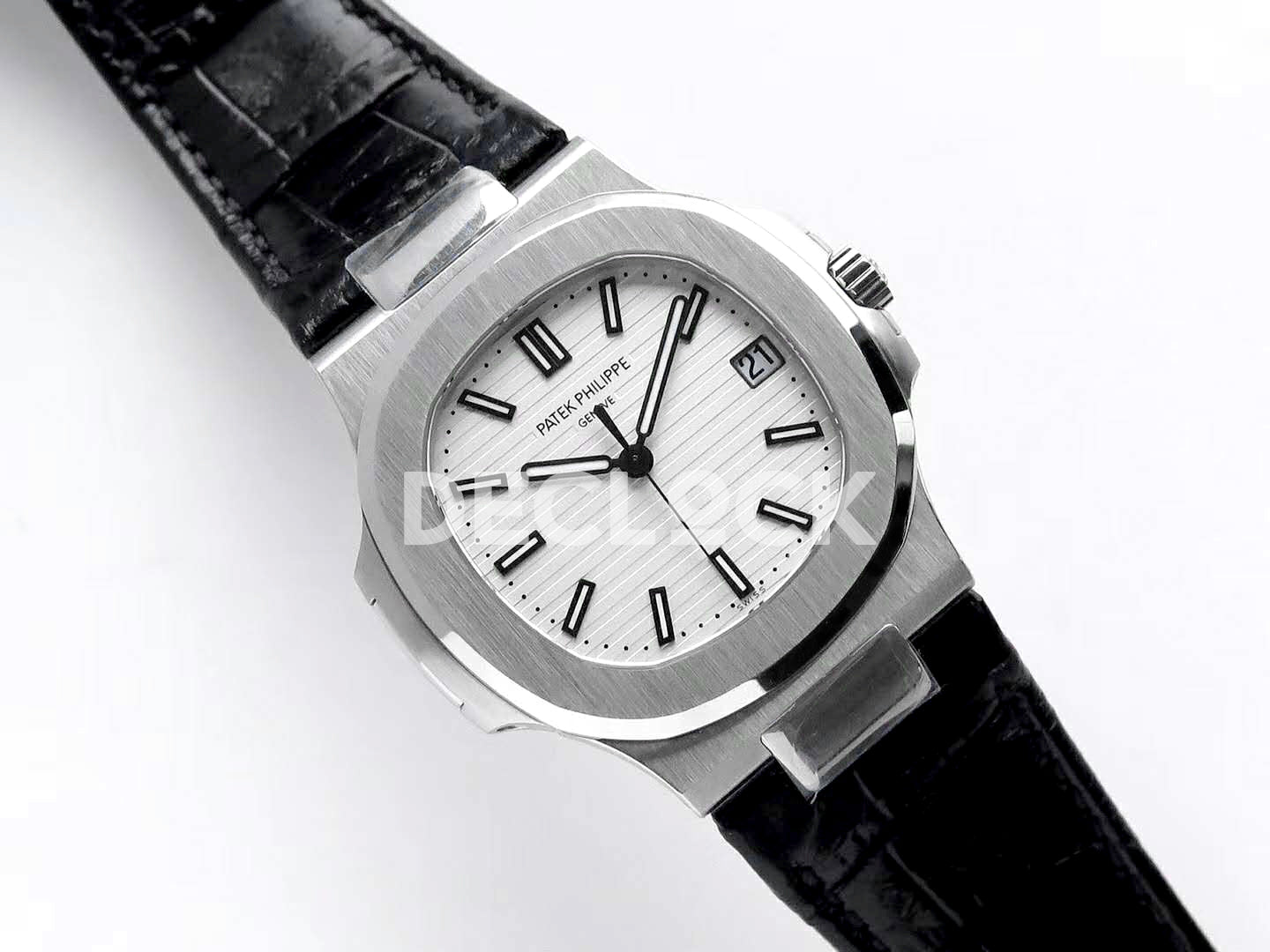 Nautilus Jumbo 5711 White Dial in Steel with Black Leather Strap