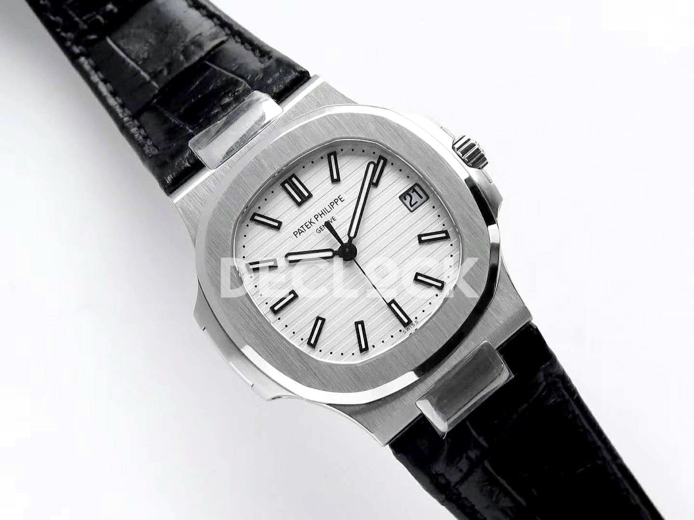 Nautilus Jumbo 5711 White Dial in Steel with Black Leather Strap