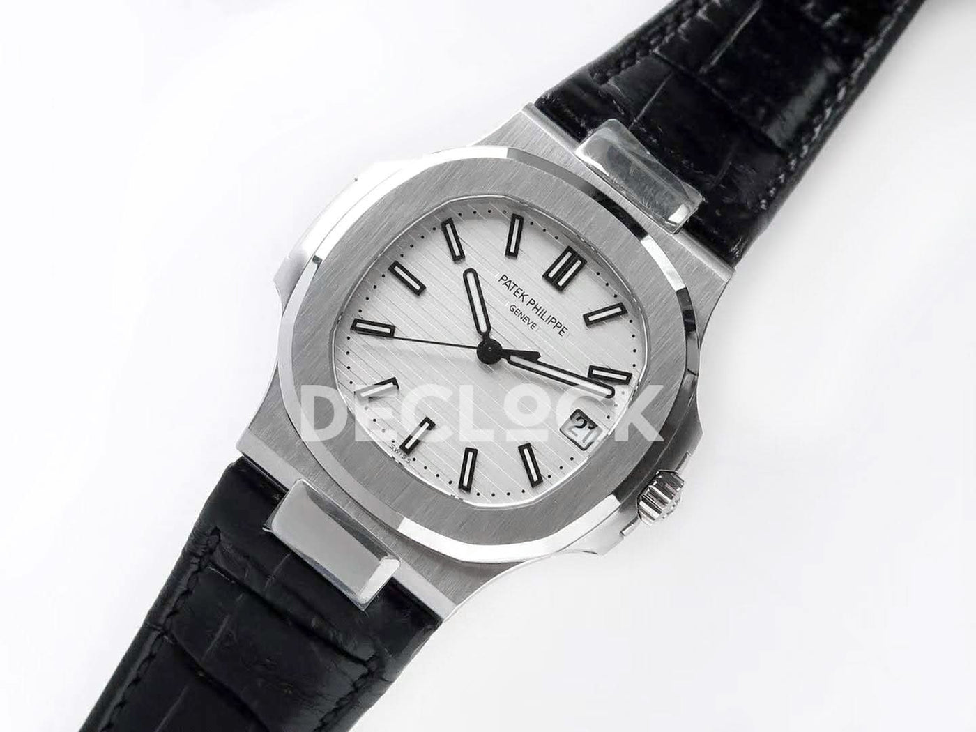 Nautilus Jumbo 5711 White Dial in Steel with Black Leather Strap