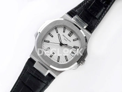 Nautilus Jumbo 5711 White Dial in Steel with Black Leather Strap