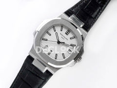 Nautilus Jumbo 5711 White Dial in Steel with Black Leather Strap